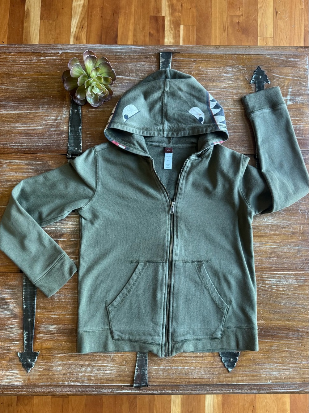 Tea Collection Olive Green Kids Zip-Up Hoodie with Shark Details